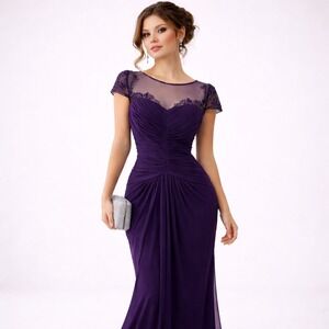 NWT Adrianna Papell Plum Lace Illusion Prom‎ Gown Whimsigoth Coquette 14